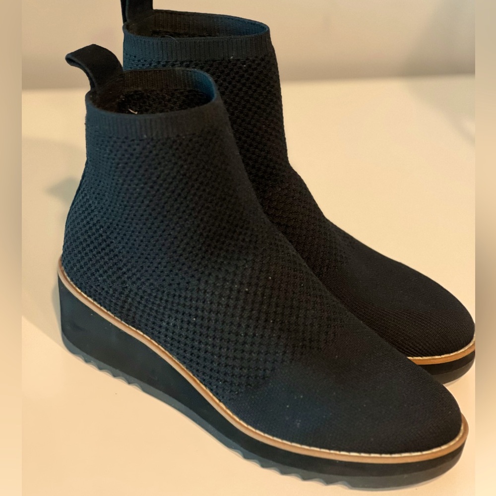 Eileen Fisher Black Knit Wedge Ankle Booties